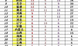 十五届全运会奖牌榜